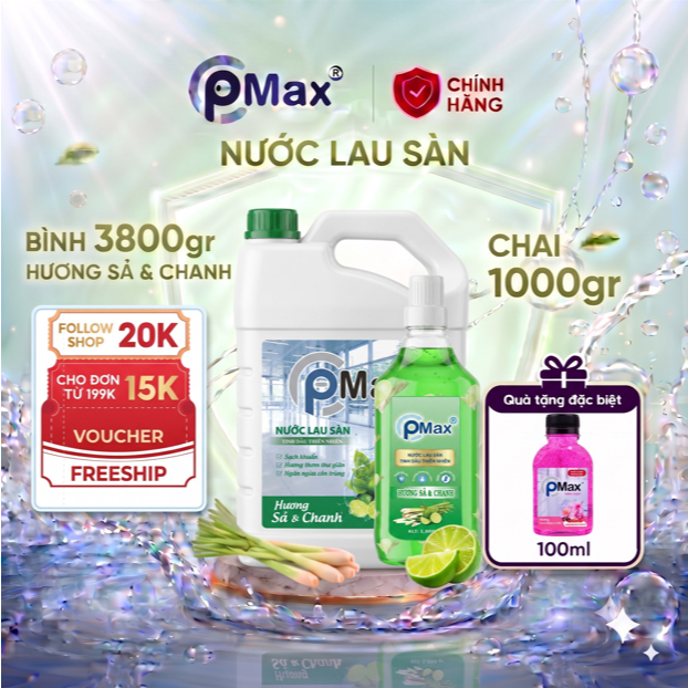 Nước Lau Sàn PMAX hương CHANH SẢ - Đuổi muỗi và côn trùng, Sạch khuẩn, Hương thơm dễ chịu
