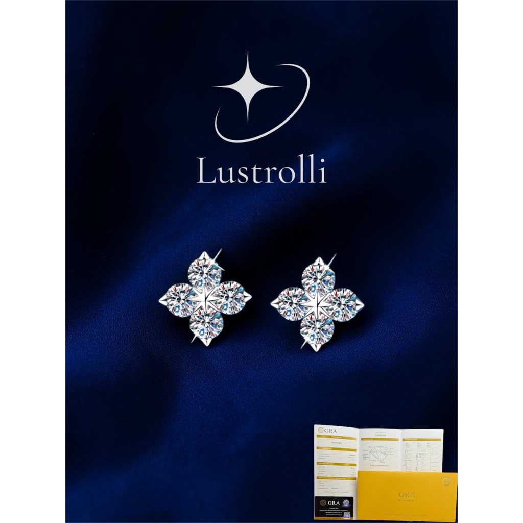 Khuyên tai nữ Lustrolli Moissanite Asteria Bạc S925 Phủ Bạch kim
