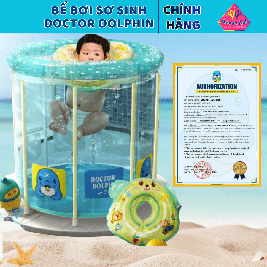 Bể bơi cho bé ✅ TẶNG PHAO BƠI✅ size 80x80cm, bể bơi thành cao Doctor Dolphin, ANOVA KID