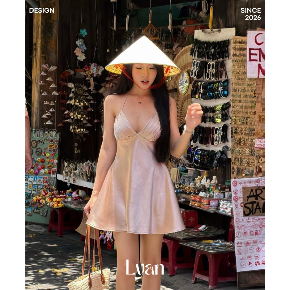 Váy 2 dây lụa ngắn, đầm nữ sexy lụa hai dây cổ yếm dáng xòe ngắn quyến rũ khoe dáng - LYAN DESIGN