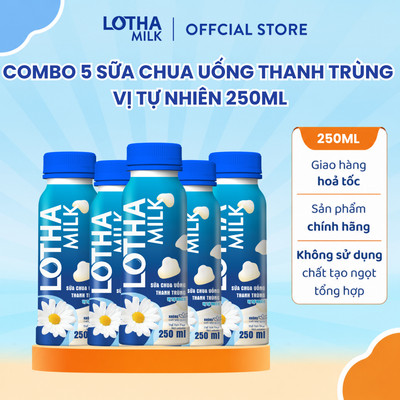 Combo 5 Sữa Chua Uống Thanh Trùng Lothamilk Có Đường - Chai 250ml