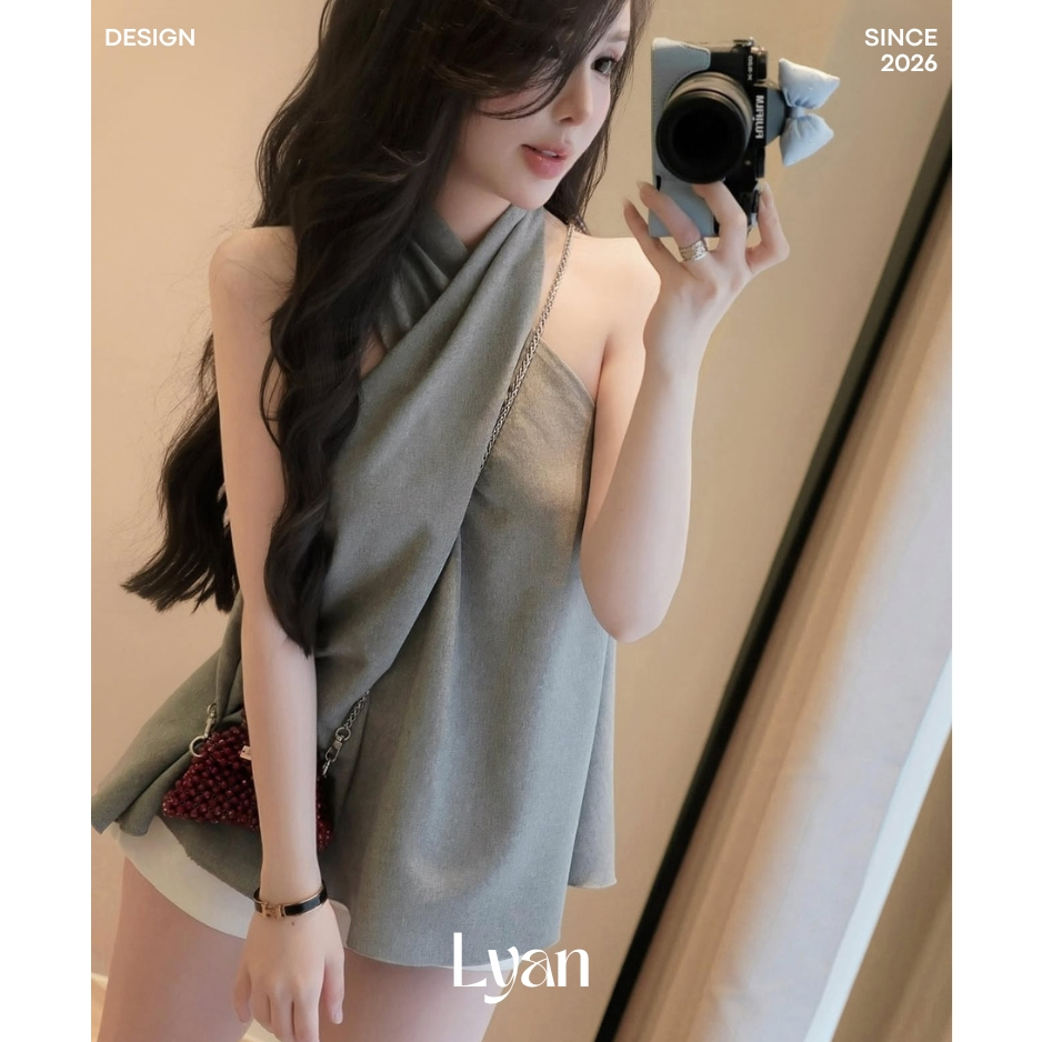 Áo cổ yếm xoắn ngực dáng suông, áo kiểu bắt chéo cổ tiểu thư sang chảnh - LYAN DESIGN