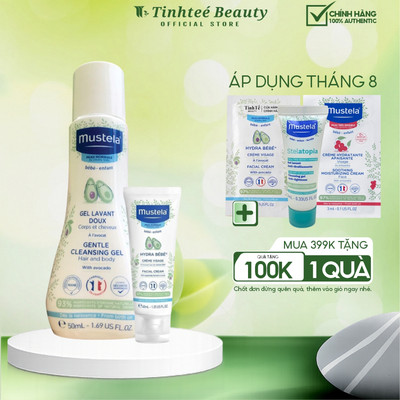 Combo Sữa tắm gội cho em bé da thường Mustela Gentle Cleansing Gel+Kem Dưỡng Mustela Hydra Bebe Lotion 50ml