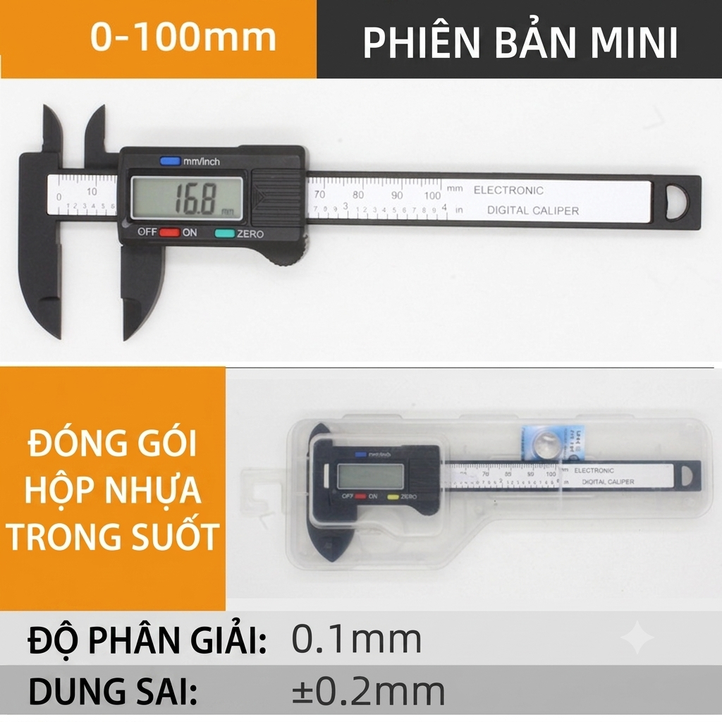 Thước kỹ thuật số đo được 10cm, Thước Đo Điện Tử Màn Hình Kĩ Thuật Số Digital Caliper 10cm