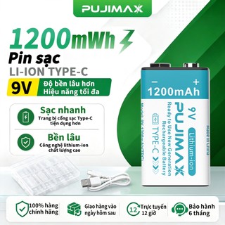 Pin sạc 9V Li-ion 1200mAh PUJIMAX sạc qua USB cầm tay, dùng micro, đồ chơi, đồng hồ, remote