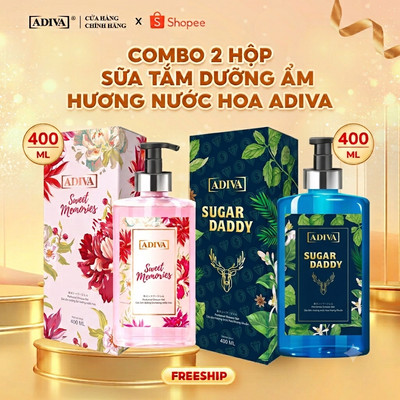 Combo Sữa Tắm Dưỡng Ẩm Hương Nước Hoa ADIVA Sweet Memories Và Sugar Daddy 400ml