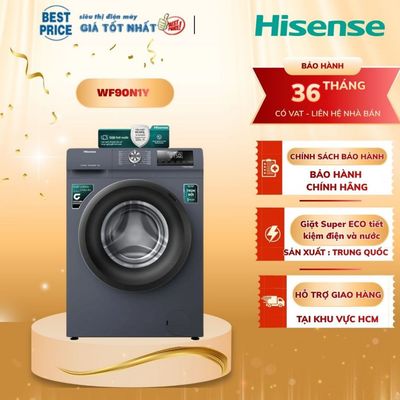 WF90N1Y Máy giặt Hisense Inverter 9kg giặt hơi nước, tiết kiệm điện, bảo hành 36 tháng WF90N1Y