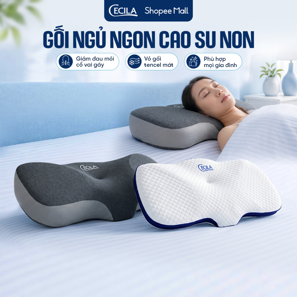 Gối công thái học CECILA Gối Nệm Y Tế cao su non đàn hồi thiết kế chống đau cổ vai ngáy, ngủ ngáy, h