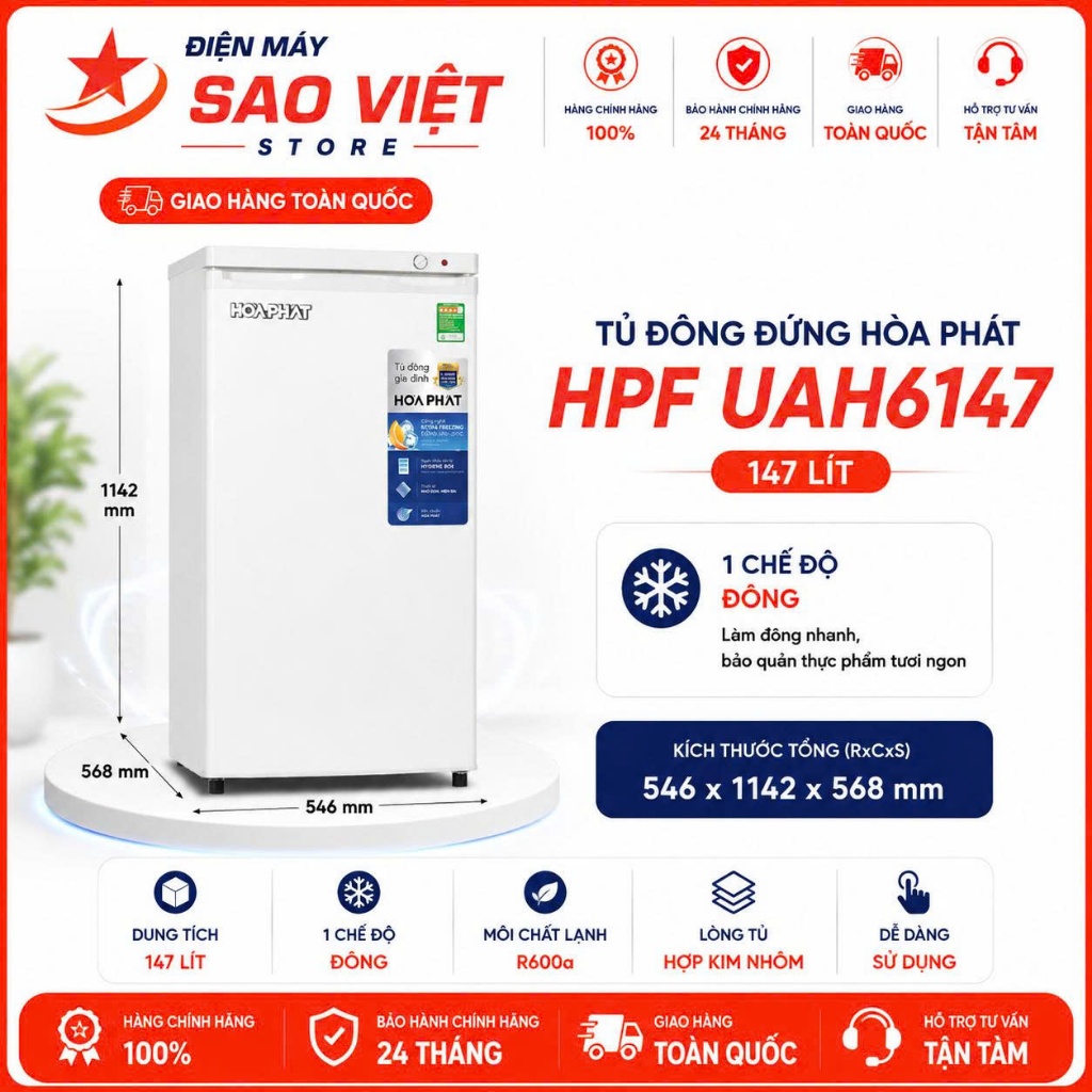 Tủ Đông Đứng Hòa Phát 147 Lít HPF UAH6147 Năm Ngăn Tiện Lợi Bảo Hành Chính Hãng 24 Tháng Tại Nhà