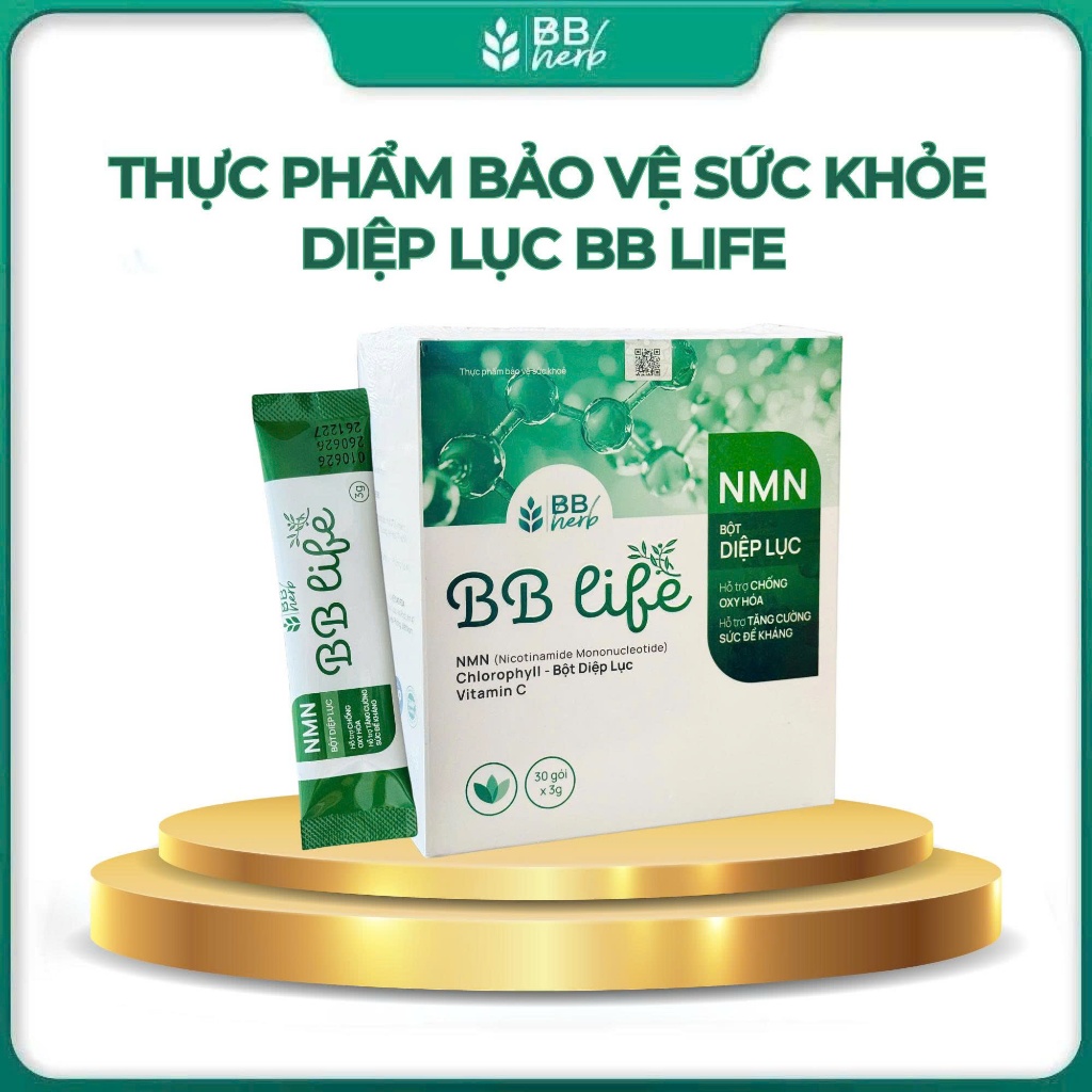 Thực phẩm bảo vệ sức khỏe BB LIFE thành phần Diệp lục, NMN, Vitamin C pack 3g
