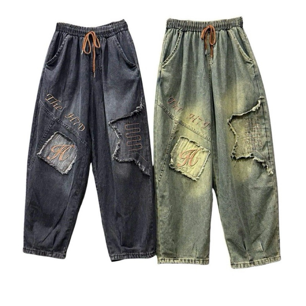 Quần Baggy Nữ Thêu Thổ Cẩm Q11 - Chất Jean Mềm Đứng Phom, Phong Cách Trẻ Trung (40-76kg)