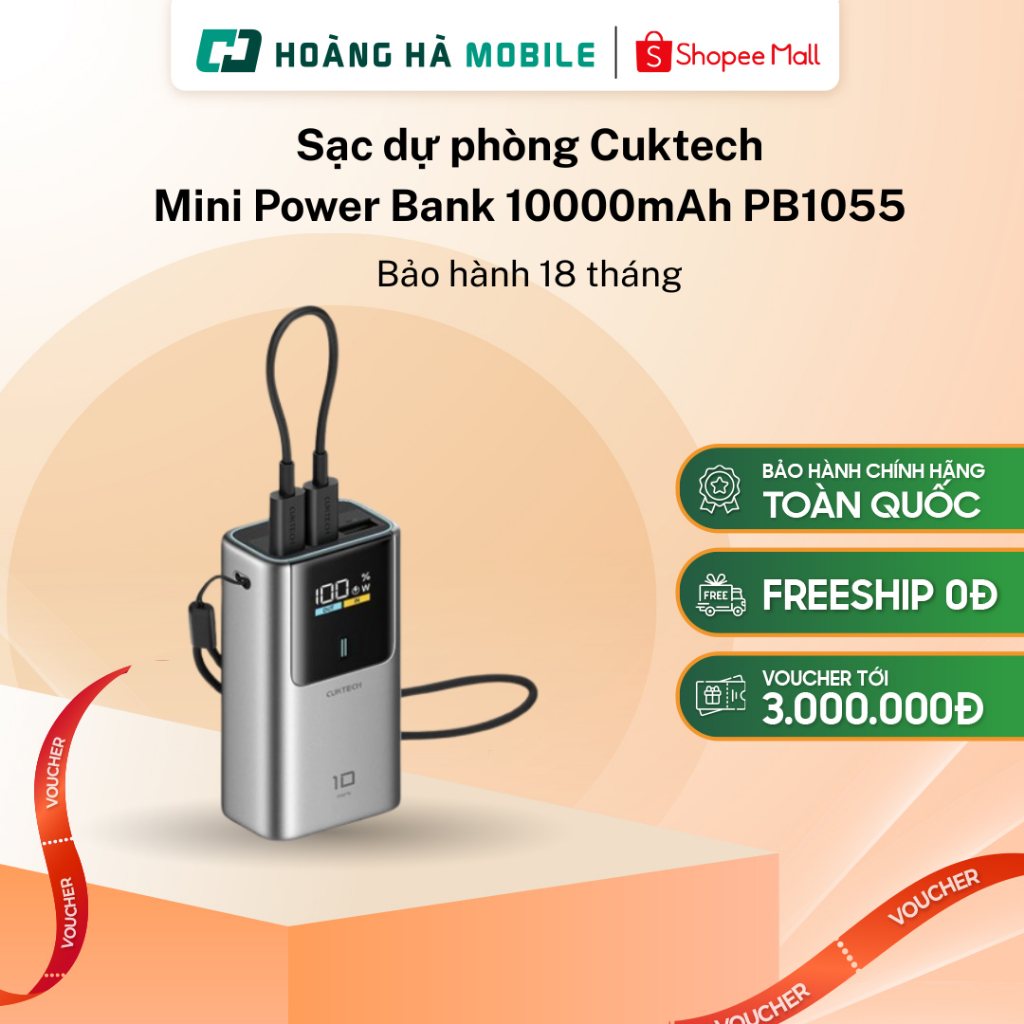 Sạc dự phòng Cuktech Mini Power Bank 10000mAh PB1055 Bảo hành 18 tháng