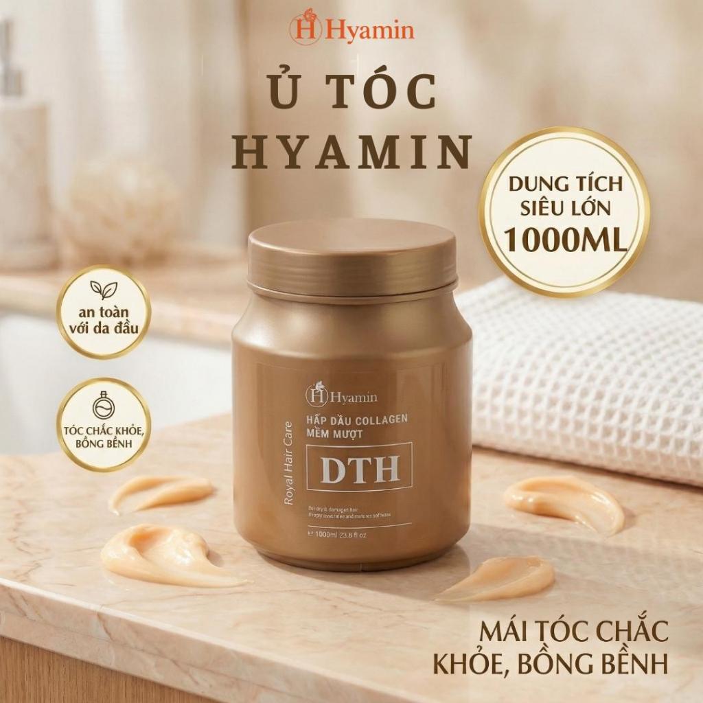 [HYAMIN CHÍNH HÃNG] Kem ủ tóc Hyamin Collagen DTH phục hồi tóc khô xơ hư tổn mềm mượt 1000ml, Dưỡng Mềm Mượt Bóng Khỏe