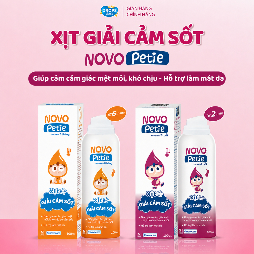 [LIVE] Xịt giải cảm sốt Novopetie giảm khó chịu do cảm cúm, hỗ trợ hạ nhiệt, làm mát, lọ 100ml