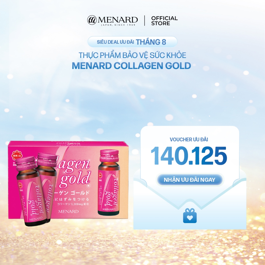 Collagen peptide dạng nước Menard Collagen Gold hỗ trợ chống lão hóa và dưỡng da căng mịn 10 chai x 