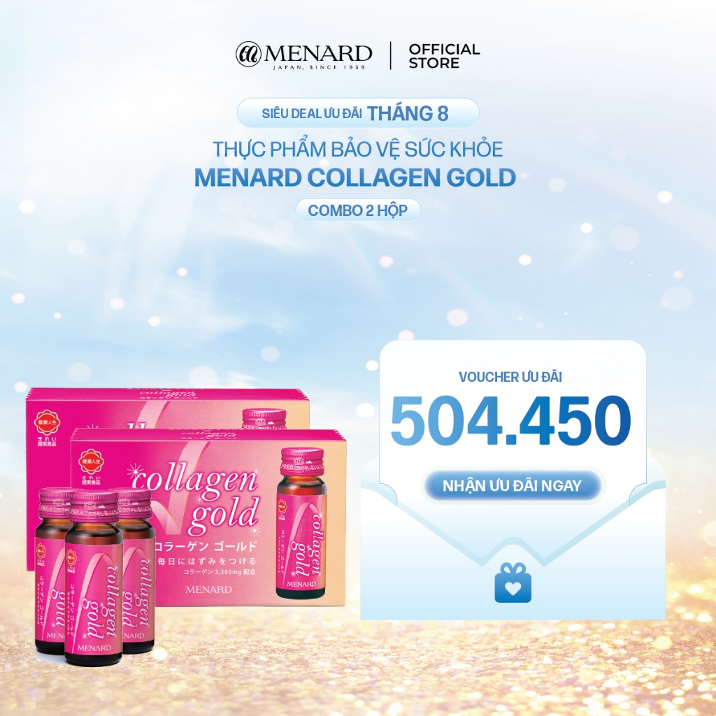Combo 2 hộp collagen dạng uống Menard Gold hỗ trợ chống lão hóa và dưỡng da căng mịn 10 chai x 30ml