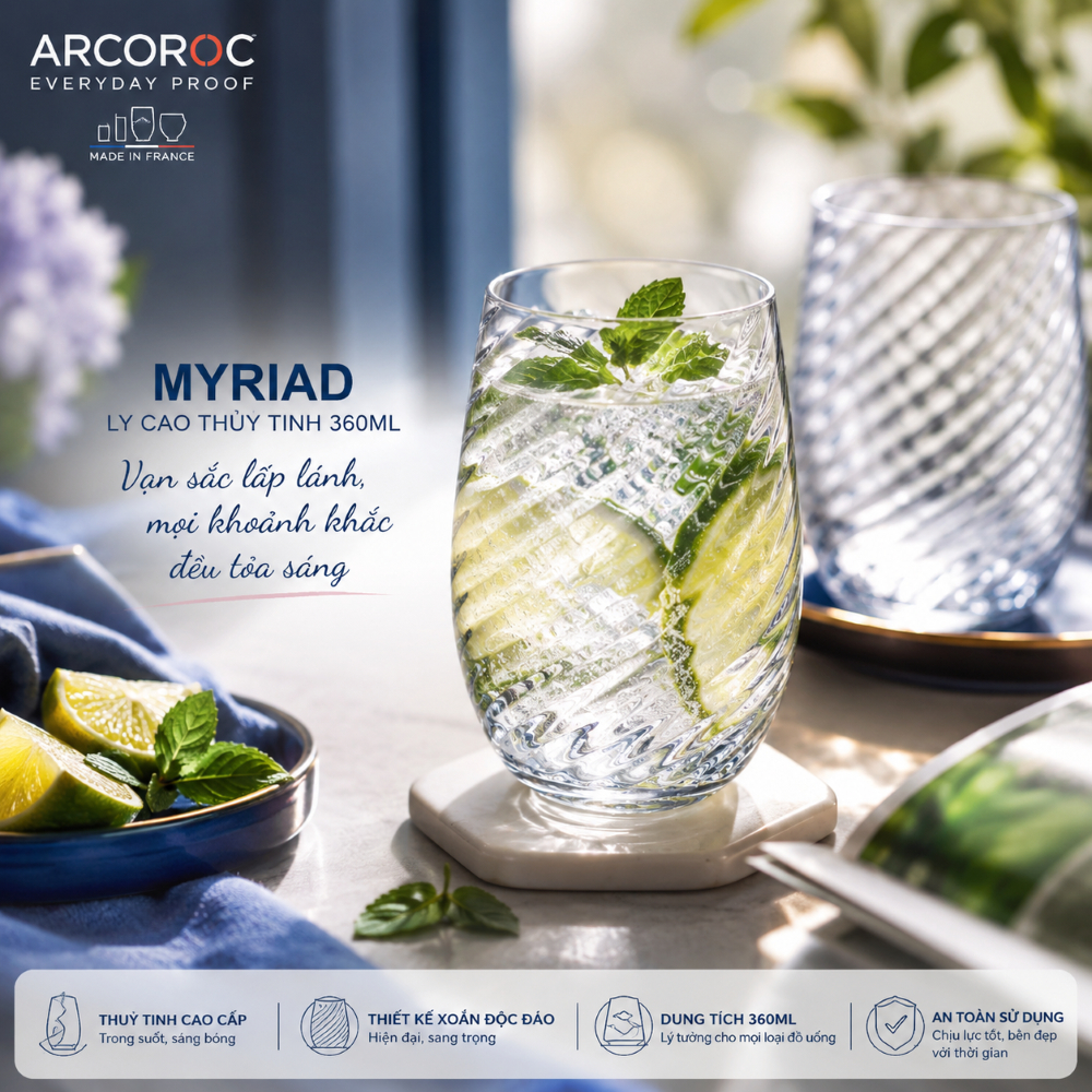Bộ 6 Ly Cao Pha Lê Arcoroc Myriad 360ml - ARMYV6243