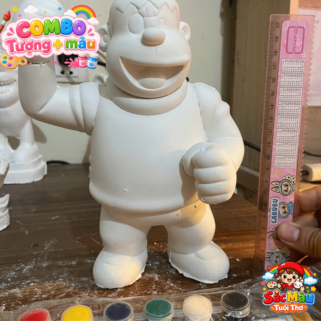 SẮC MÀU TUỔI THƠ Combo Tượng Thạch Cao Tô Màu Jaian Doraemon 19cm Kèm Bộ Màu Cọ
