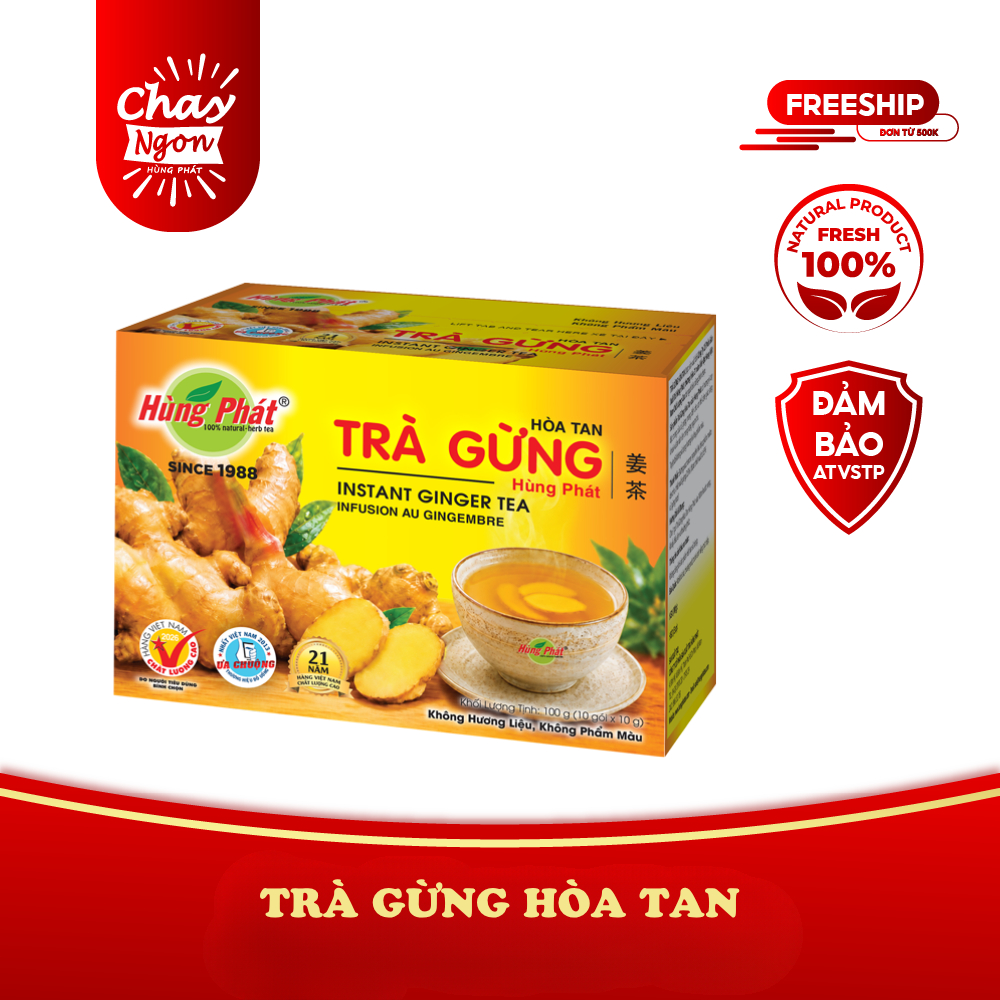 Trà Gừng Hòa Tan Hùng Phát - TGHT- Hộp 200g - đạt chuẩn ISO HACCP