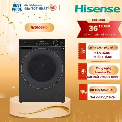 Máy giặt sấy Hisense WD105M3 10.5kg - Sấy 7kg -- AI Inverter, Dual Steam, Air Wash, 13 chế độ giặt