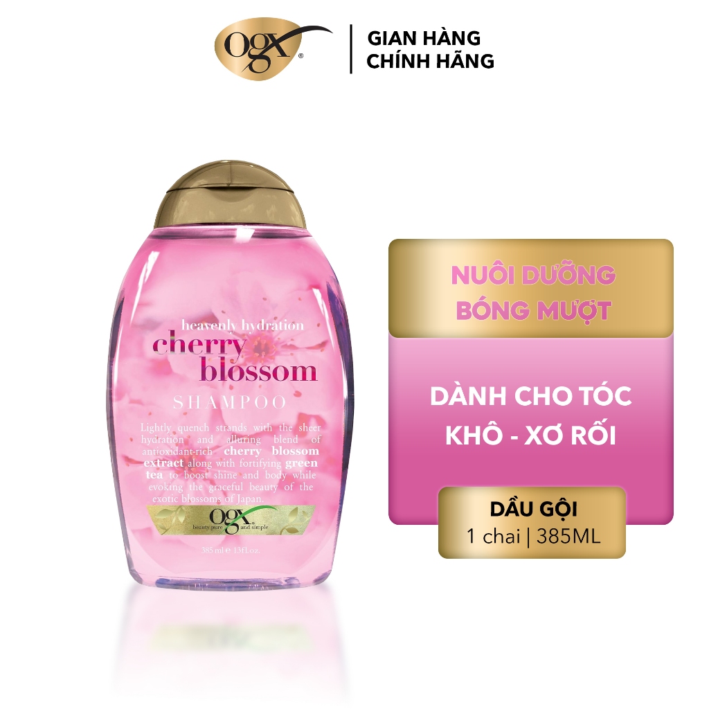 Dầu gội OGX Cherry Blossom, cấp ẩm hiệu quả, bí quyết giúp mái tóc khô xơ trở nên bóng mượt, 385ml