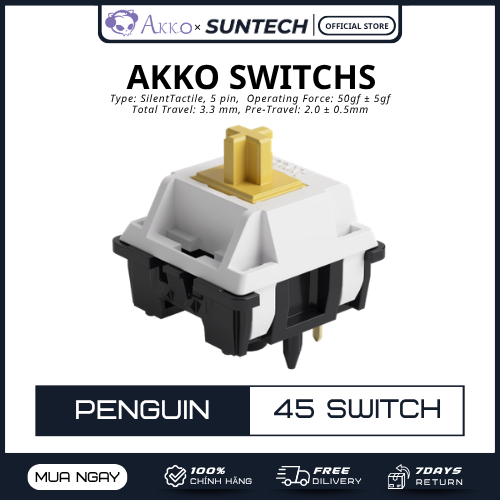 Switch AKKO Penguin (45 Cái) | Silent Tactile, 5-Pin, Cảm giác gõ êm ái, Yên tĩnh tuyệt đối