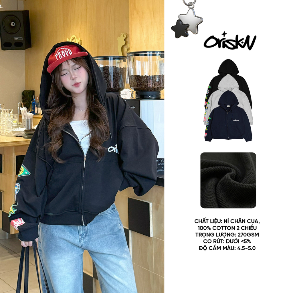 [SẢN PHẨM MỚI] Áo Khoác Hoodie Zip Boxy Vải Nỉ Chân Cua Unisex Rộng Nam Nữ|ORISK.N (Có túi trong)