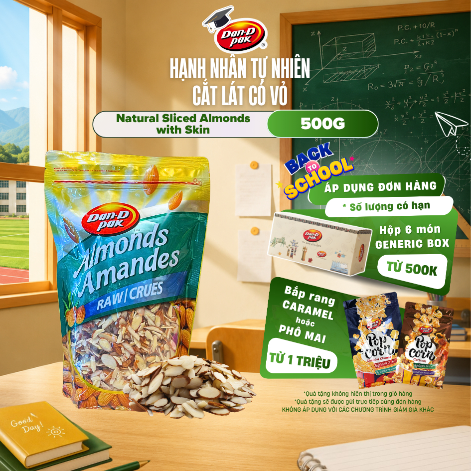 Hạnh Nhân Tự Nhiên Dạng Cắt Lát Có Vỏ Dan D Pak I Natural Sliced Almonds with Skin I 500g