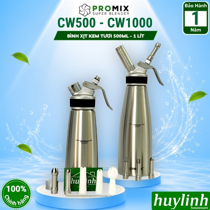Bình xịt kem tươi Promix 0.5 lít và 1 lít (CW500 - CW1000) - bình xịt matcha nitro - kem mây bồng bề