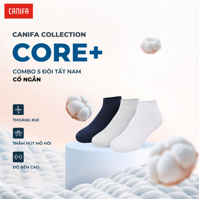 Combo 5 đôi tất nam CANIFA cổ ngắn cotton thoáng khí chống hôi chân 8AX25A010 FW25