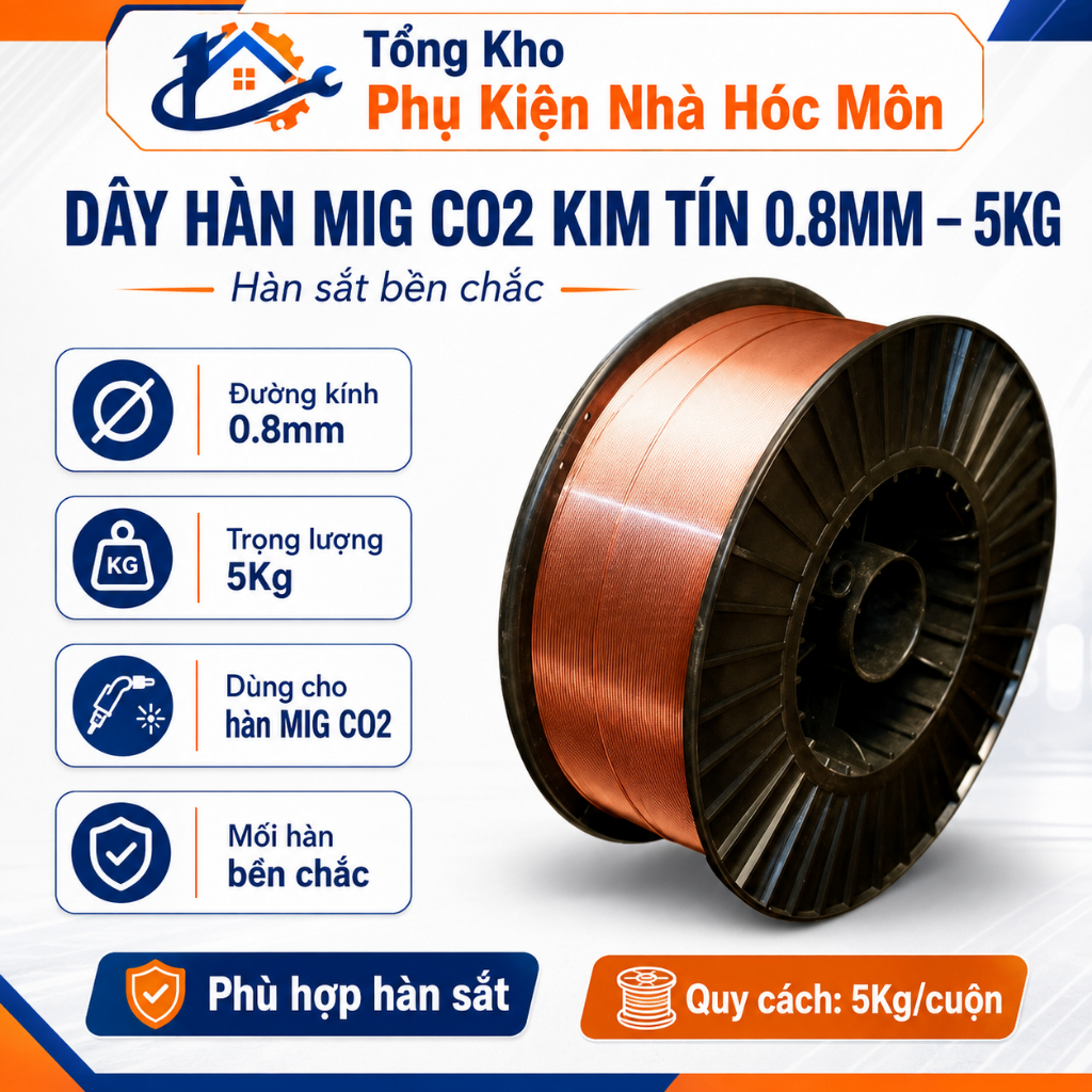 Dây Hàn MIG CO2 Kim Tín 0.8mm – 5Kg, Hàn Sắt Bền Chắc