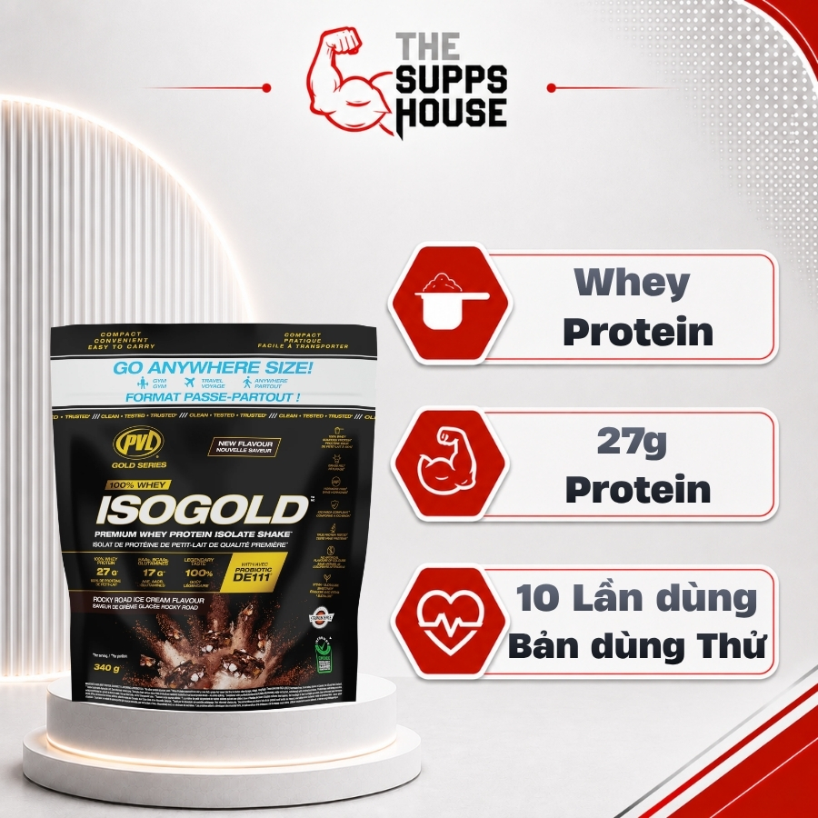 Bột Tăng Cơ PVL ISO Gold - Premium Whey Protein With Probiotic (340 Gram - 10 Serving) Hỗ Trợ Tăng C