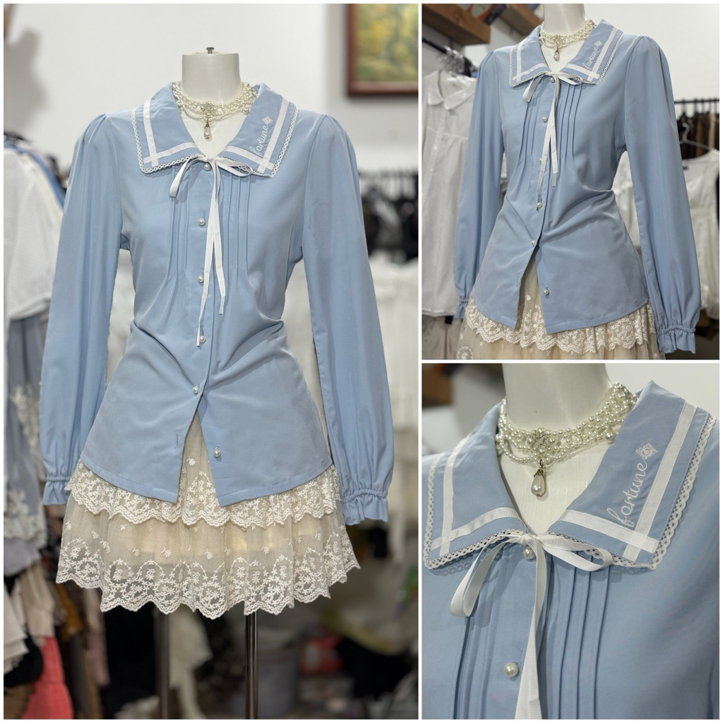 [2hand_thrift] Áo sơ mi voan tiểu thư M ngực 80-84 eo 78-84 dài 60