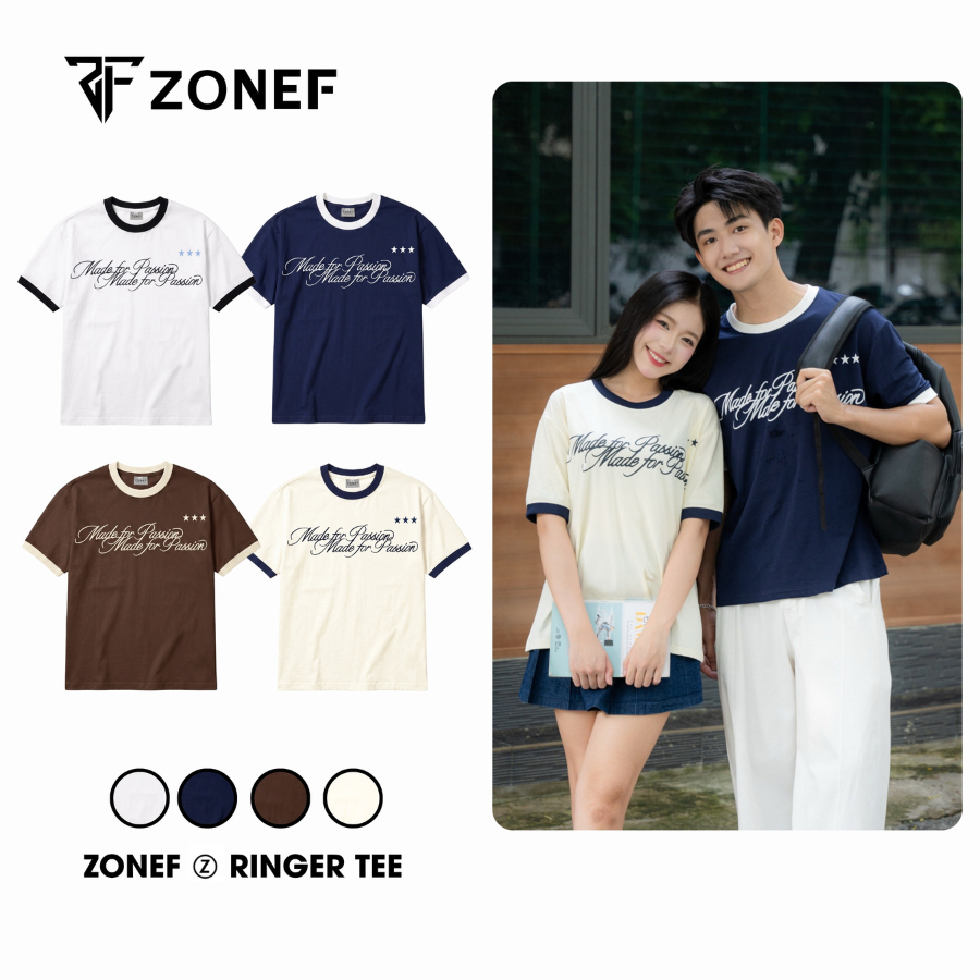 Áo Thun Ringer Tee Form Cleanfit By ZONEF STUDIO, Áo Thun Nam Nữ Chất Vải Coton Co Giãn 4 Chiều Phon