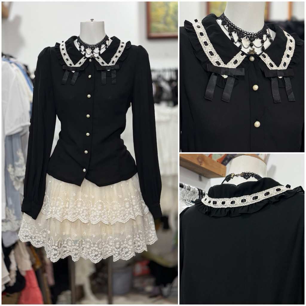 [2hand_thrift] Áo sơ mi voan tiểu thư M ngực 84 eo 84 dài 53