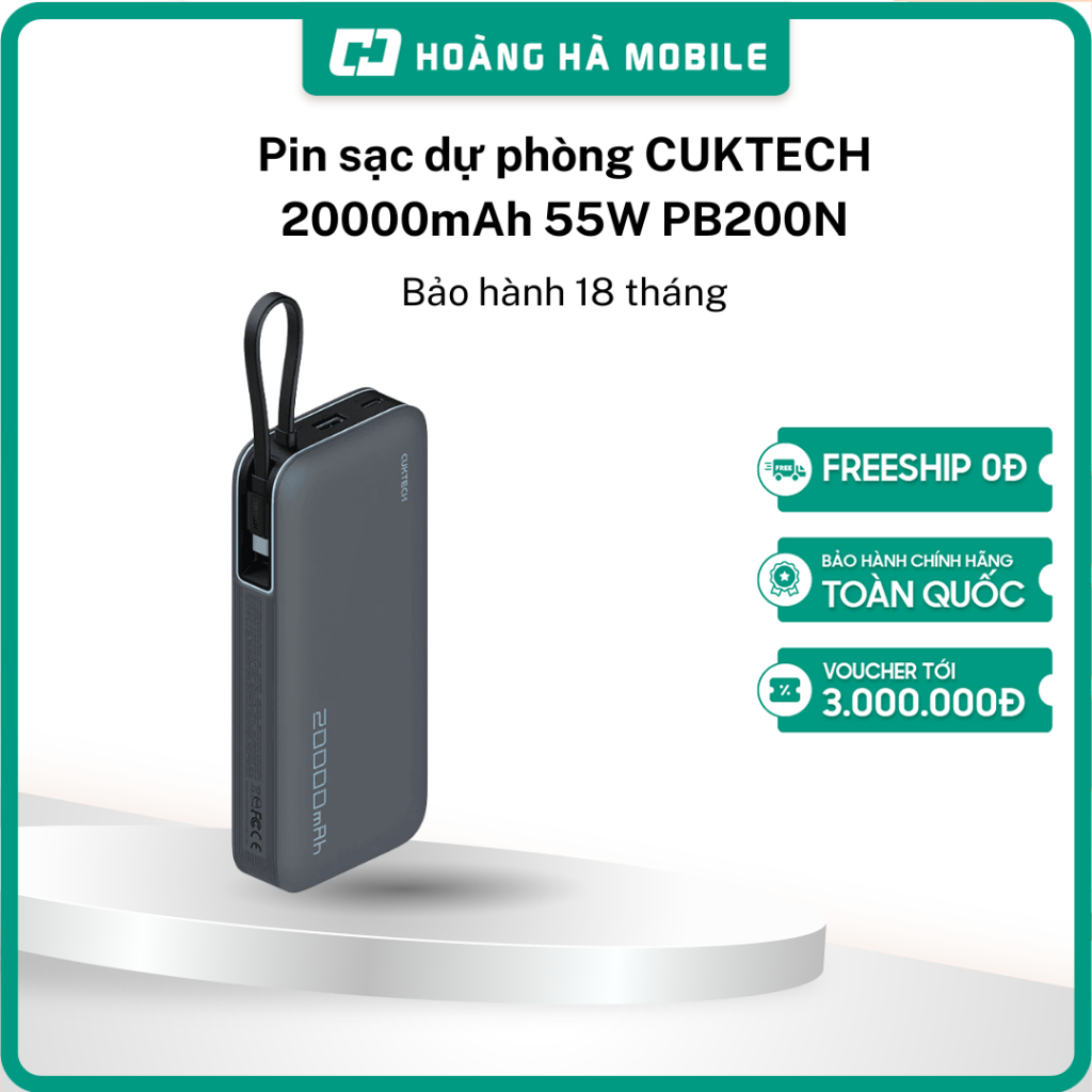 Pin sạc dự phòng CUKTECH 20000mAh 55W PB200N Bảo hành 18 tháng