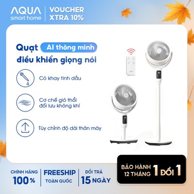 Quạt đứng Aqua ED1823T, quạt AI điều khiển giọng nói, có khay tinh dầu, đối lưu không khí