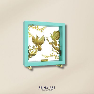 Tranh treo tường Mỹ Nghệ Phủ Vàng 24K PRIMA ART Xuyên Thấu - Khung Xanh - 20x20cm- VCG-0099-02