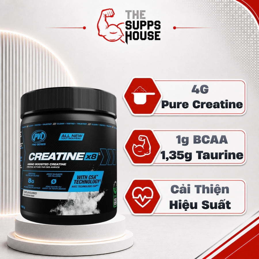 Bột PVL Creatine X8 | Unflavour, 240 gams (30 Servings) Hỗ Trợ Hiệu Suất, Tăng Cơ