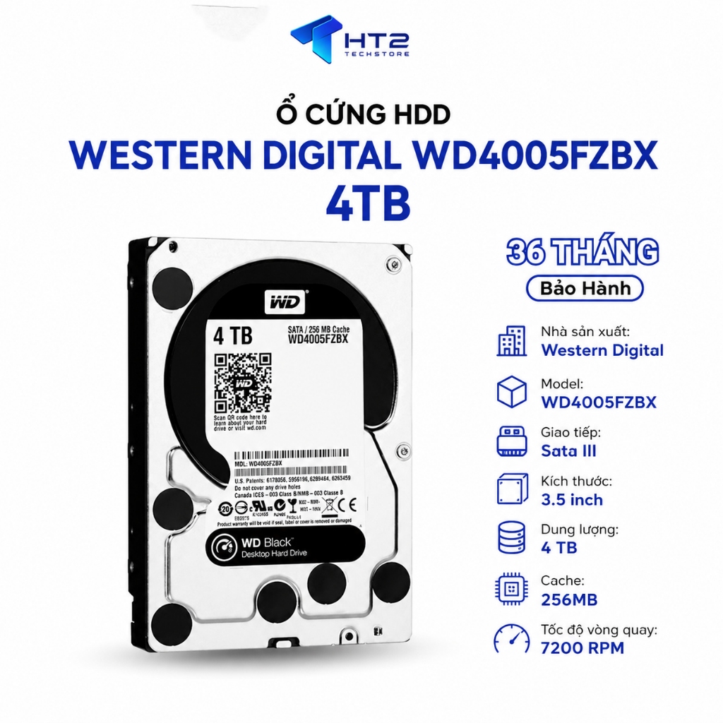 [ Đã Qua Sử Dụng ] Ổ cứng HDD Western Caviar Black 4TB 3.5 inch 7200RPM, SATA3 6Gb/s, 256MB Cache SK