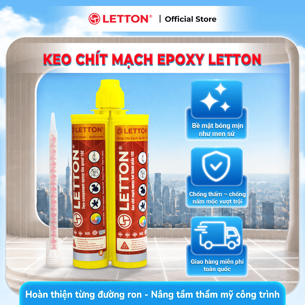 Keo Chít Mạch Epoxy Letton | Keo Chà Ron Epoxy 2 Thành Phần, Chống Thấm, Chống Bám Bẩn, Nấm Mốc