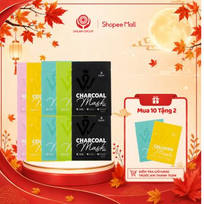 Combo 10 TẶNG 2 Mặt Nạ Hàn Quốc Than Hoạt Tính DALIV Thải Độc Da, Dưỡng Ẩm, Sạch Lỗ Chân Lông