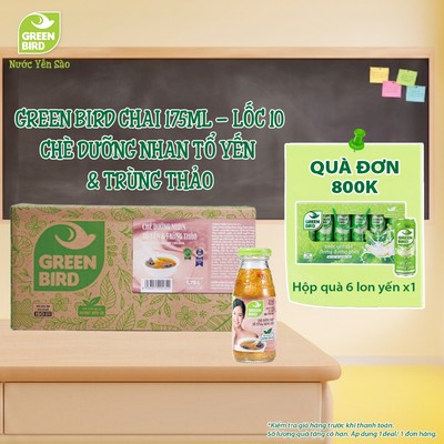 Lốc 10 Chai Chè Dưỡng Nhan Tổ Yến Và Trùng Thảo Nước Yến Green Bird Giải Khát Thanh Nhẹ - Chai 175ml