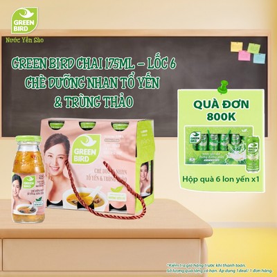 Lốc 6 Chai Chè Dưỡng Nhan Tổ Yến Và Trùng Thảo Nước Yến Green Bird Giải Khát Thanh Nhẹ - Chai 175ml
