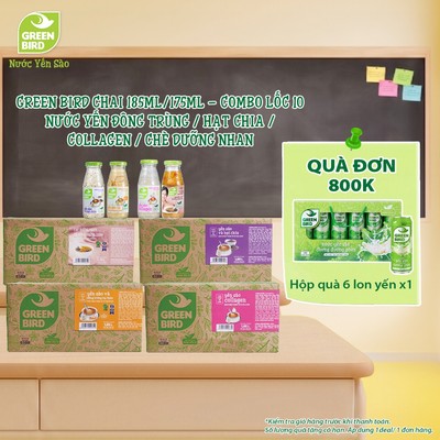 Combo Mix 4 Nước Yến Sào Green Bird Vị Thanh Mát Bổ Dưỡng - Lốc 10 Chai 175ml / 185ml