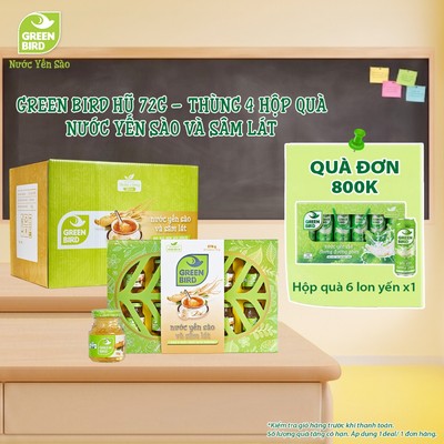 THÙNG 4 Hộp Quà 8 Hũ Nước Yến Sào Và Sâm Lát Green Bird Hỗ Trợ Sức Khỏe - Hũ 72g