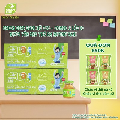 Combo 2 Lốc 10 Hũ Nước Yến Cho Trẻ Em Green Bird Babi Hương Vani Hỗ Trợ Hấp Thu - Hũ 72g