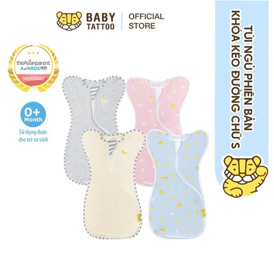 BABY TATTOO Túi Ngủ, Nhộng Chũn Vải Sợi Tre Khóa Kéo 2 Chiều Chữ S, Chống Giật Mình Cho Bé Sơ Sinh 0-12 Tháng Tuổi