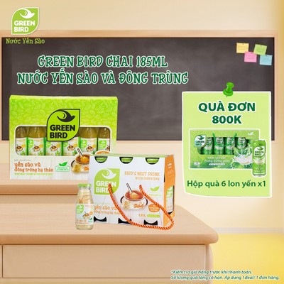 Lốc 6 Chai Nước Yến Sào Và Đông Trùng Hạ Thảo Green Bird Dinh Dưỡng Thơm Ngon - Chai 185ml