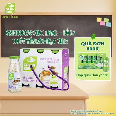 Lốc 6 Chai Nước Yến Sào Và Hạt Chia Green Bird Thanh Mát Ngọt Nhẹ - Chai 185ml